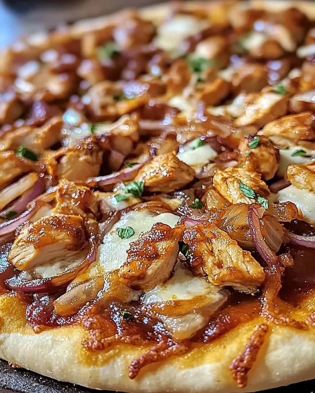 BBQ Hähnchen Pizza mit Karamellisierten Zwiebeln