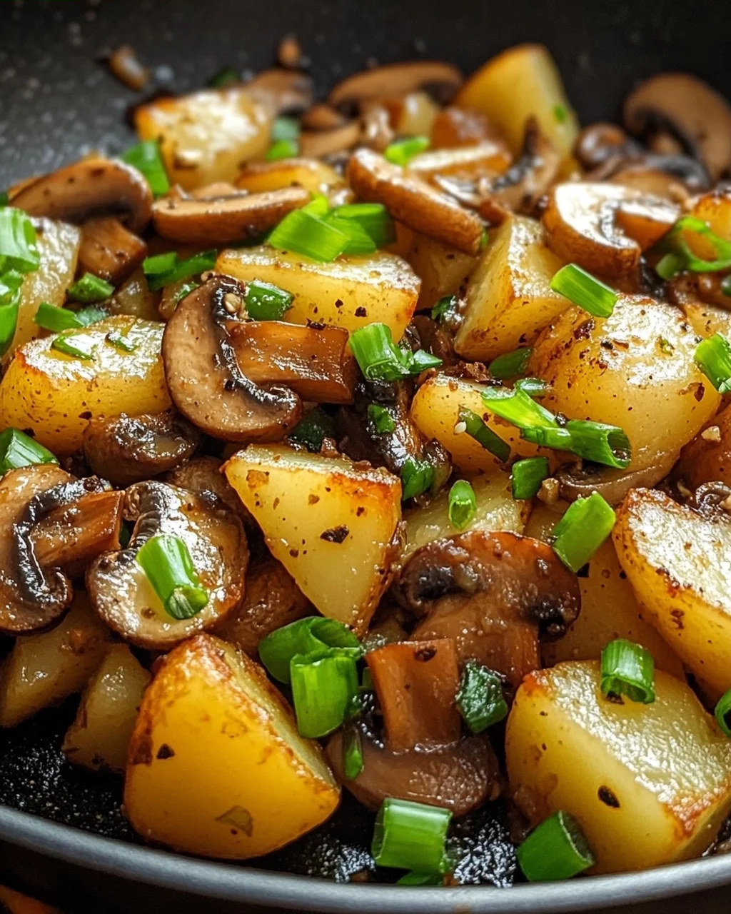Champignon-Kartoffel-Pfanne mit Frühlingszwiebeln