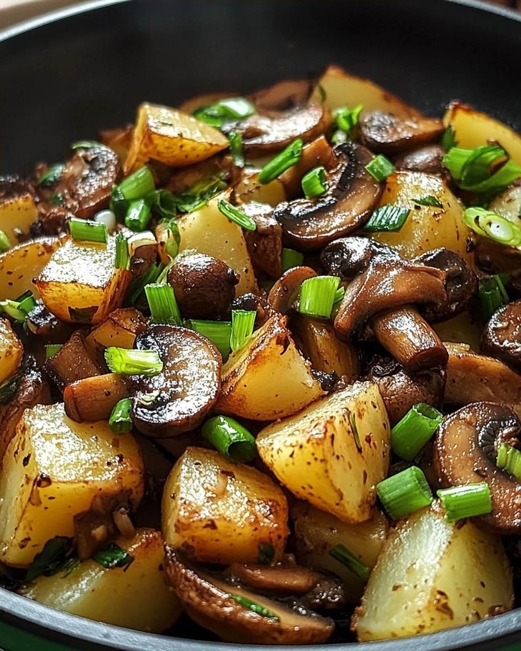 Champignon-Kartoffel-Pfanne mit Frühlingszwiebeln