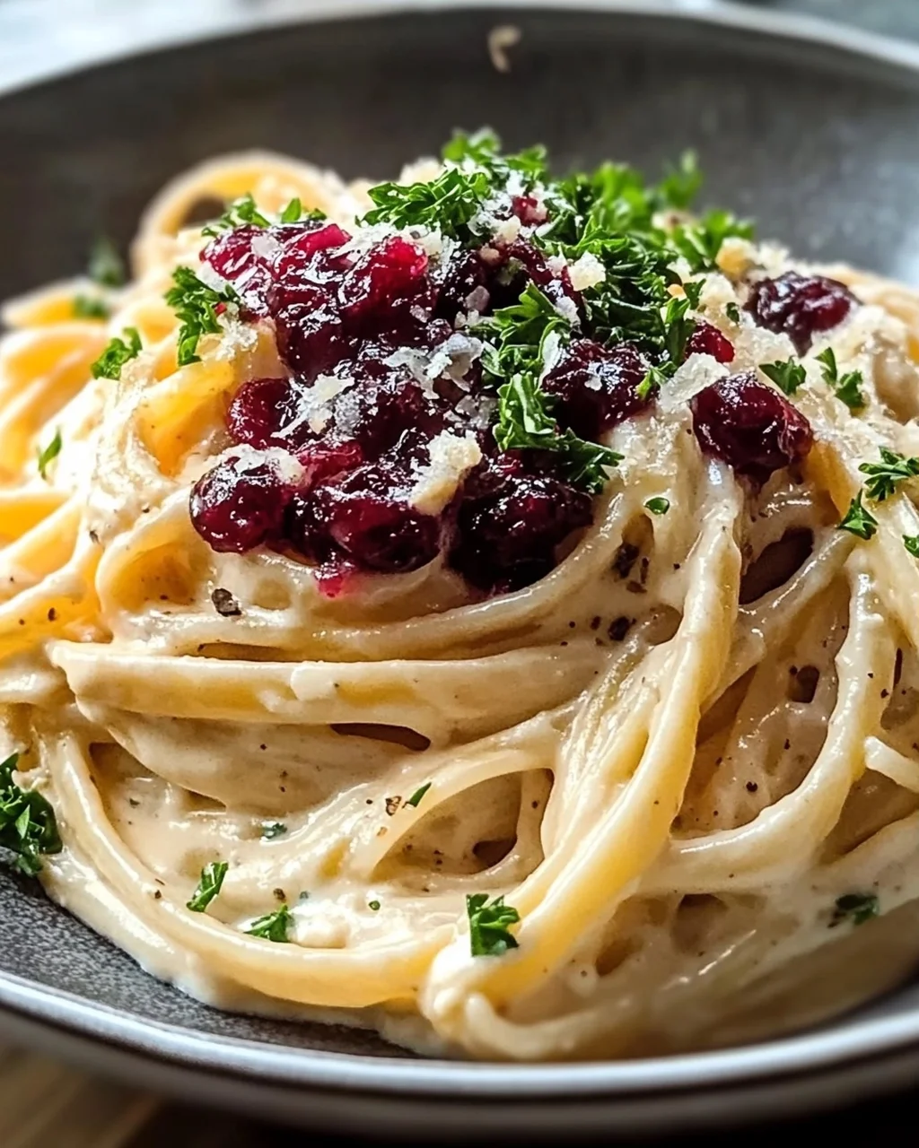 Cremige Brie Pasta mit Preiselbeer-Kompott: Süß-Salzig Genießen