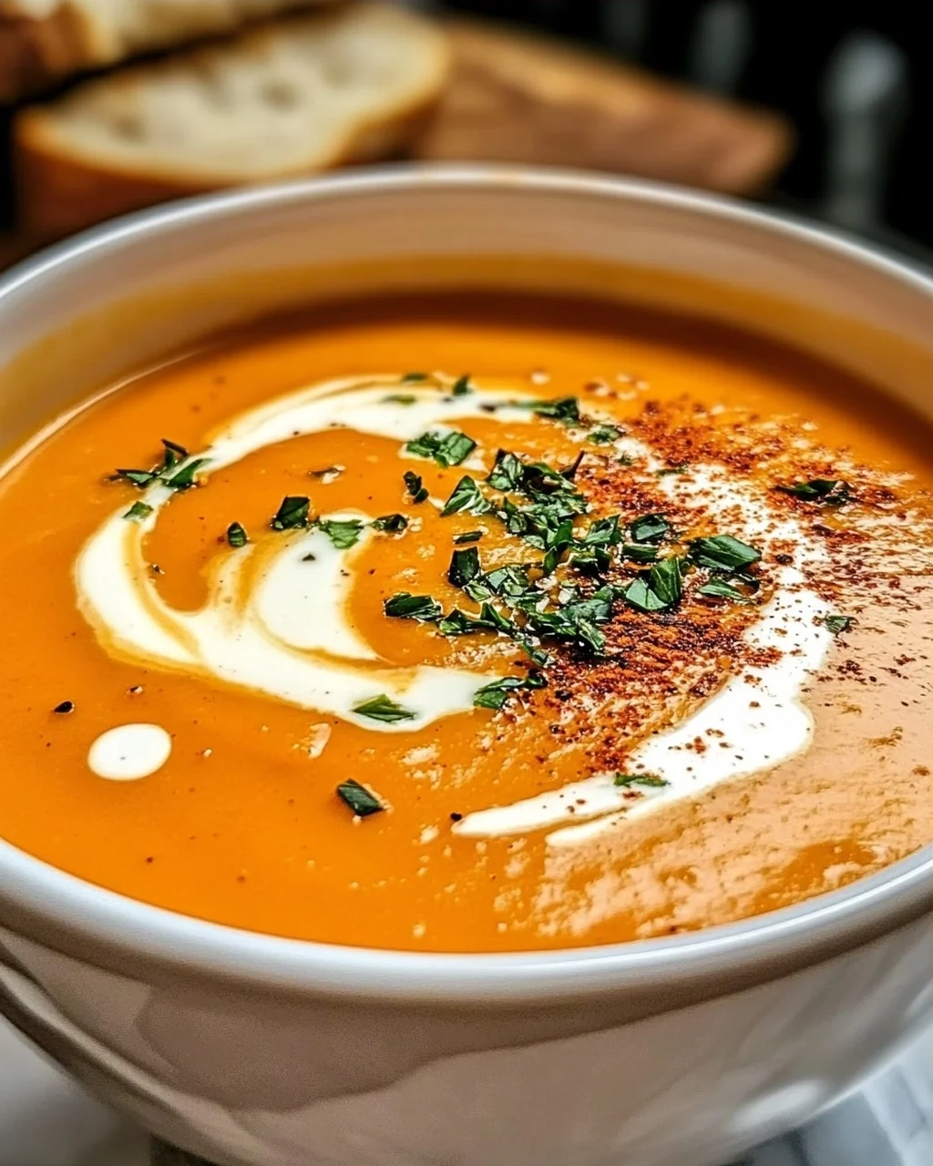 Cremige geröstete Paprika Gouda Suppe für kalte Tage