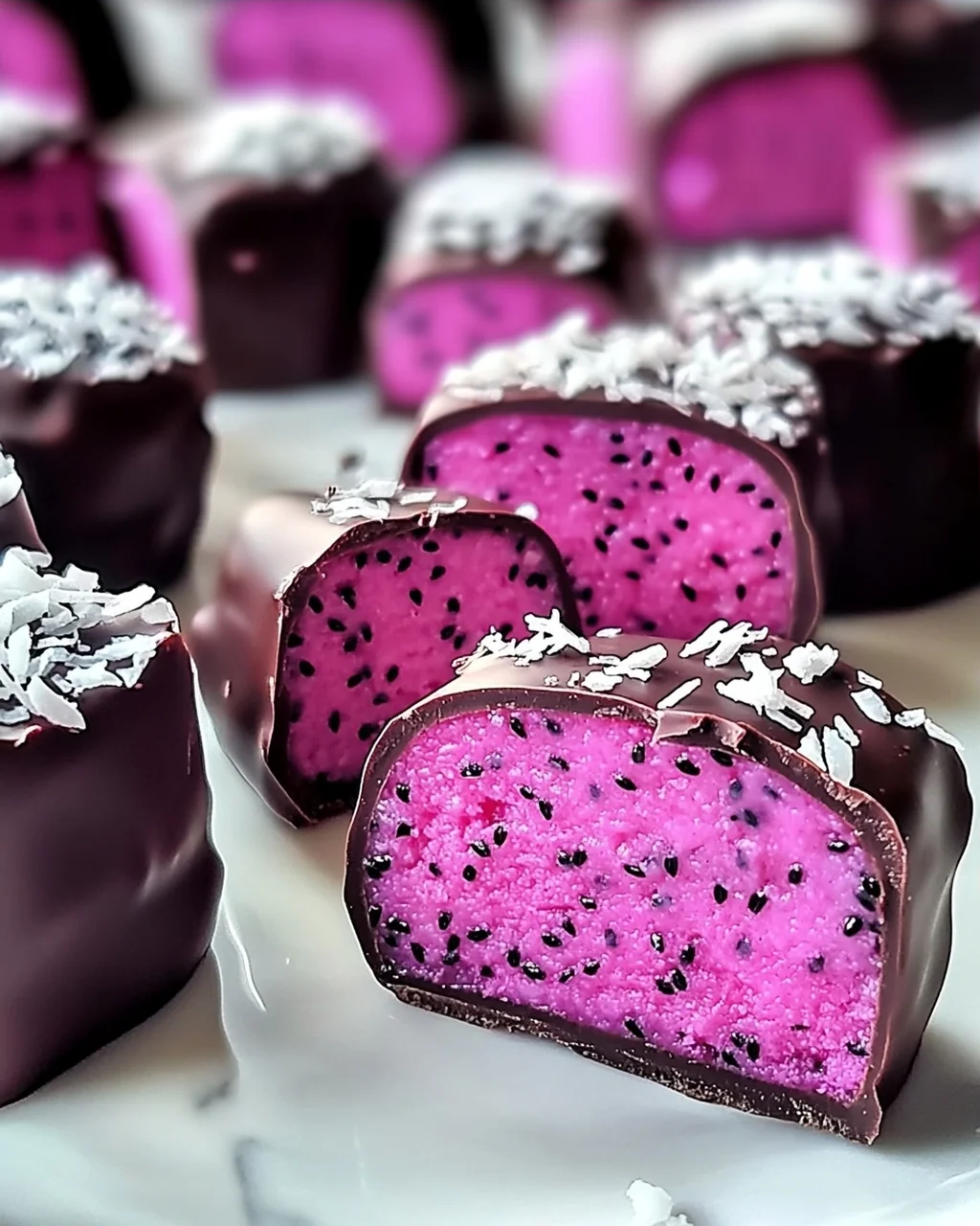 Dunkle Schokolade Drachenfrucht Kokosnuss Snacks