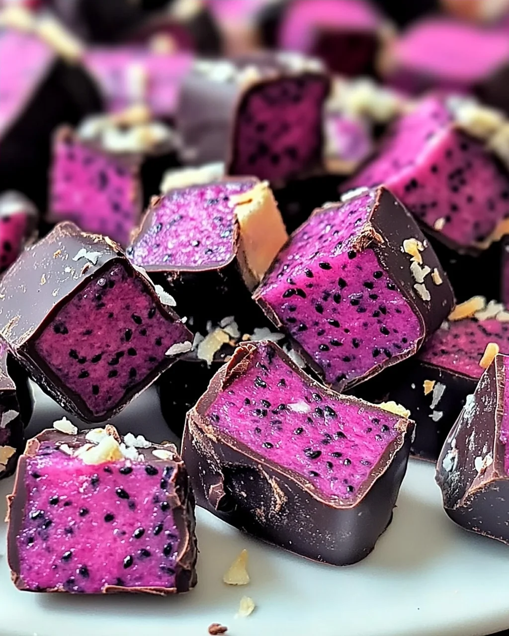 Dunkle Schokolade Drachenfrucht Kokosnuss Snacks