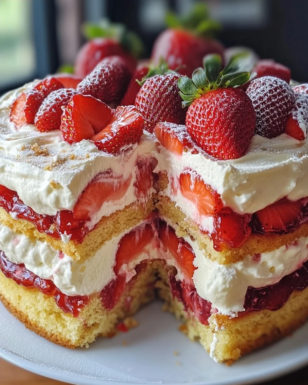 Erdbeertorte mit Biskuit und Quark