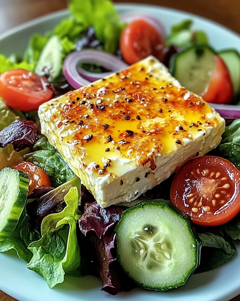 Gebackener Feta auf Gemischtem Salat