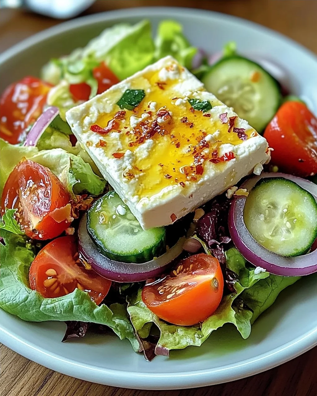 Gebackener Feta auf Gemischtem Salat