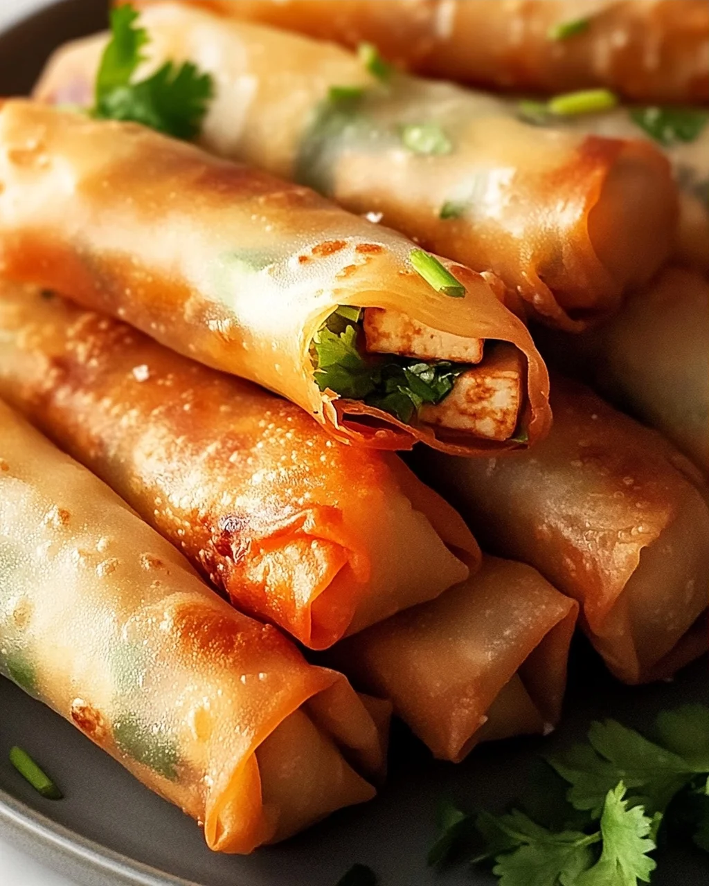 Gefüllte Airfryer Frühlingsrollen mit Tofu und frischen Kräutern genießen
