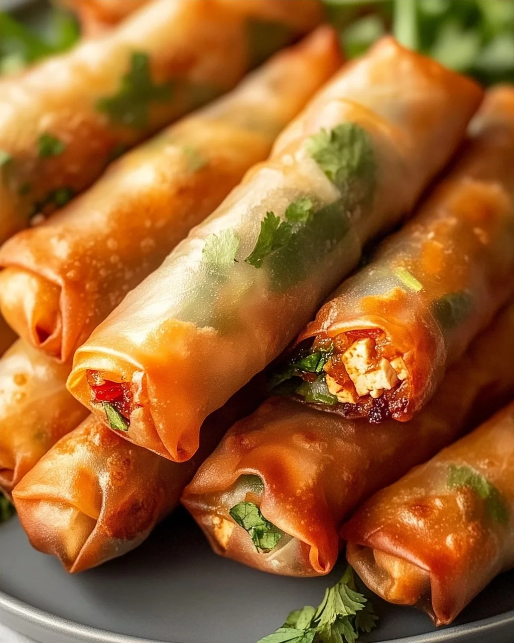 Gefüllte Airfryer Frühlingsrollen mit Tofu und frischen Kräutern genießen