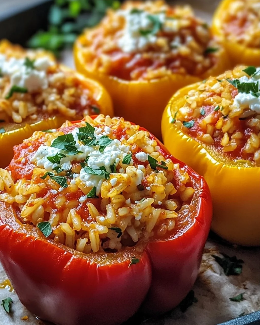 Gefüllte Paprika mit Reis und Feta Rezept