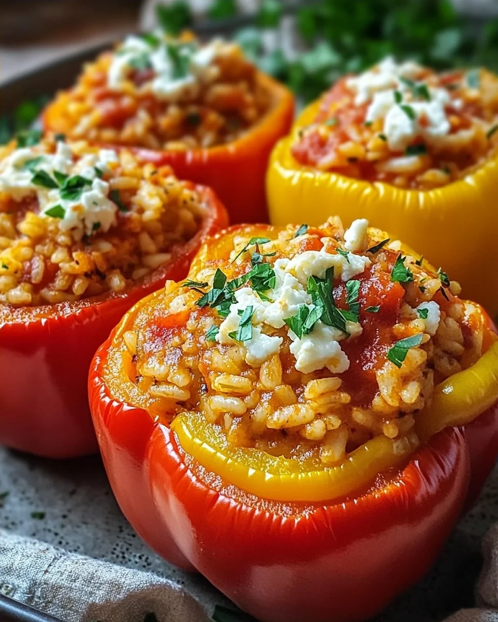 Gefüllte Paprika mit Reis und Feta Rezept