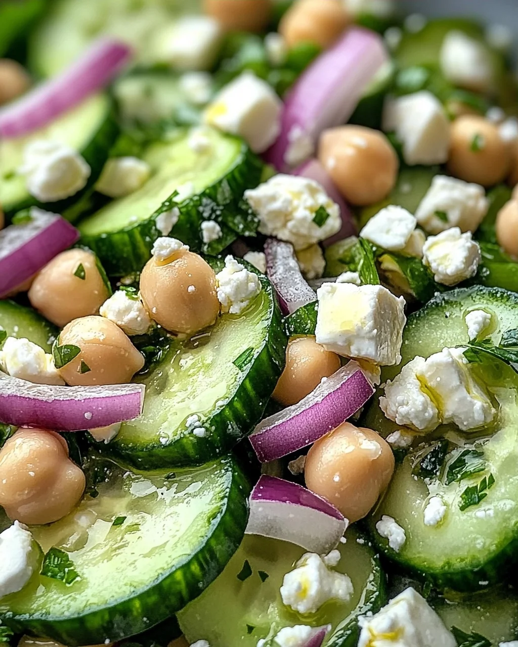 Gurkensalat mit Feta und Kichererbsen
