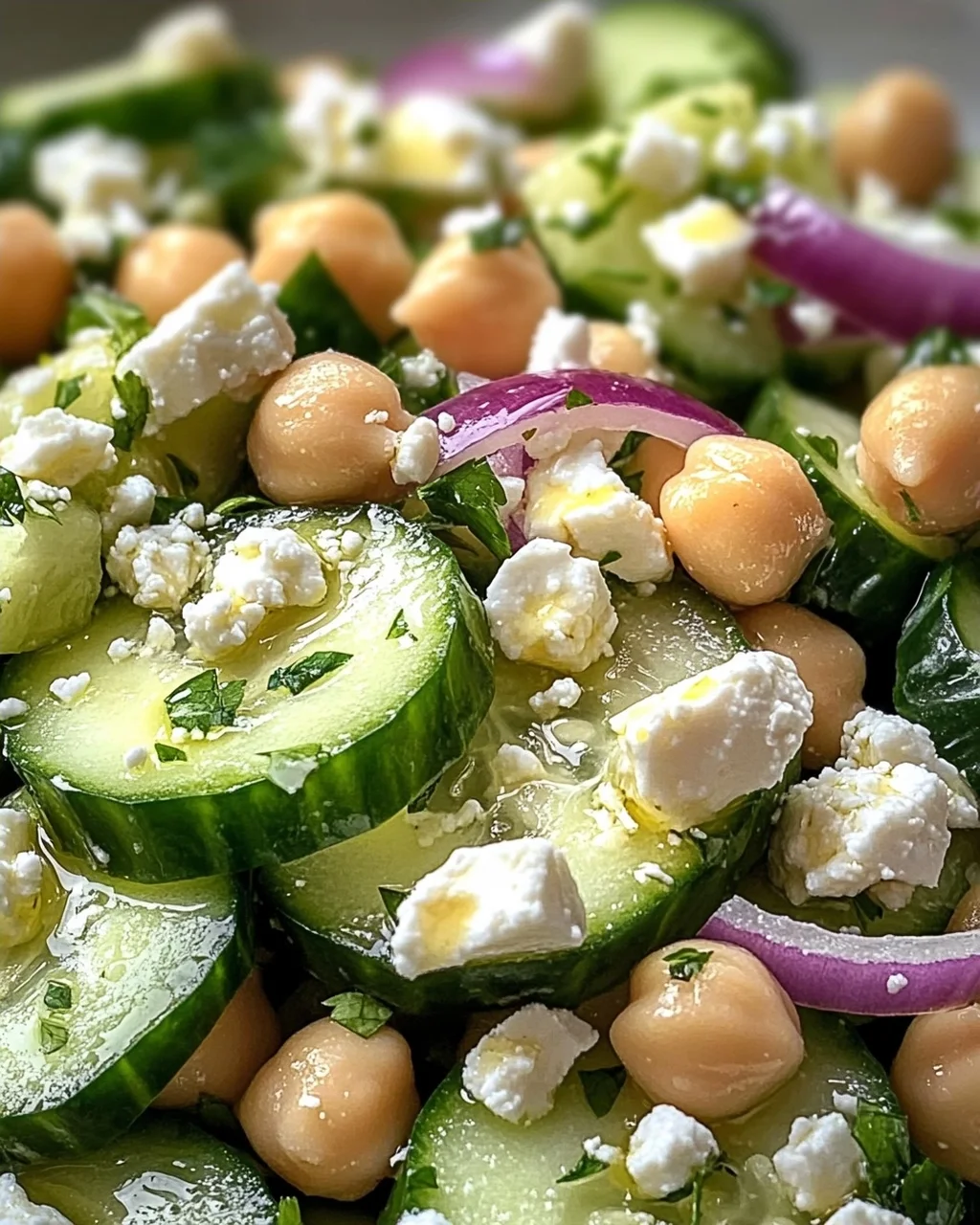 Gurkensalat mit Feta und Kichererbsen