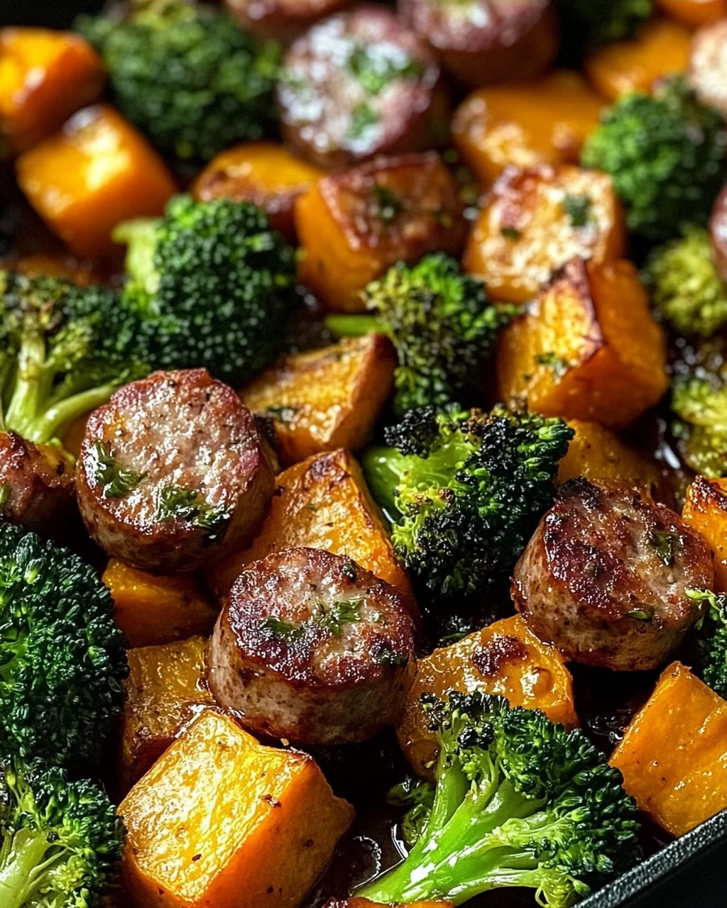 Honig Knoblauch Wurst und Süßkartoffel-Pfanne