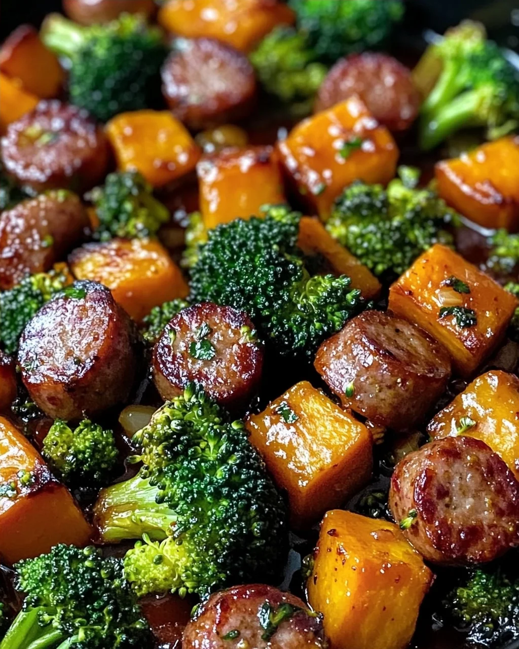 Honig Knoblauch Wurst und Süßkartoffel-Pfanne