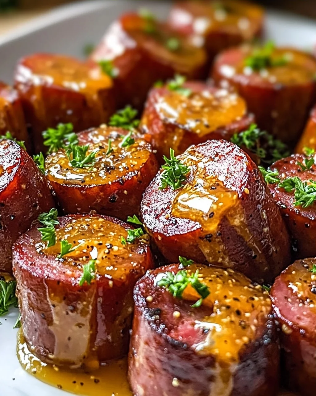 Irresistible Mustard Hasselback Kielbasa Bites