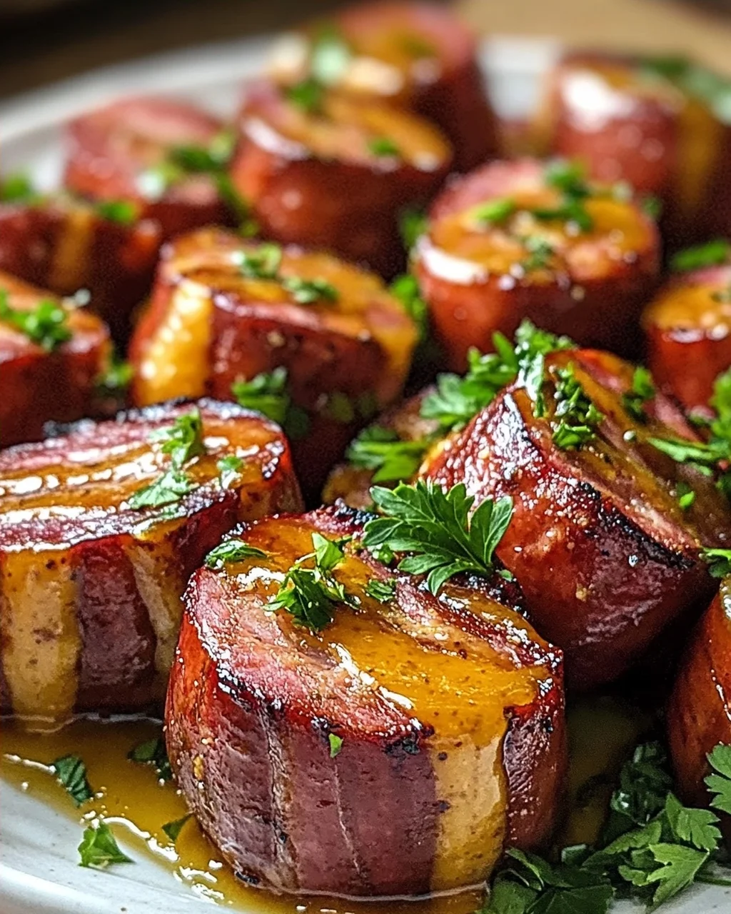 Irresistible Mustard Hasselback Kielbasa Bites