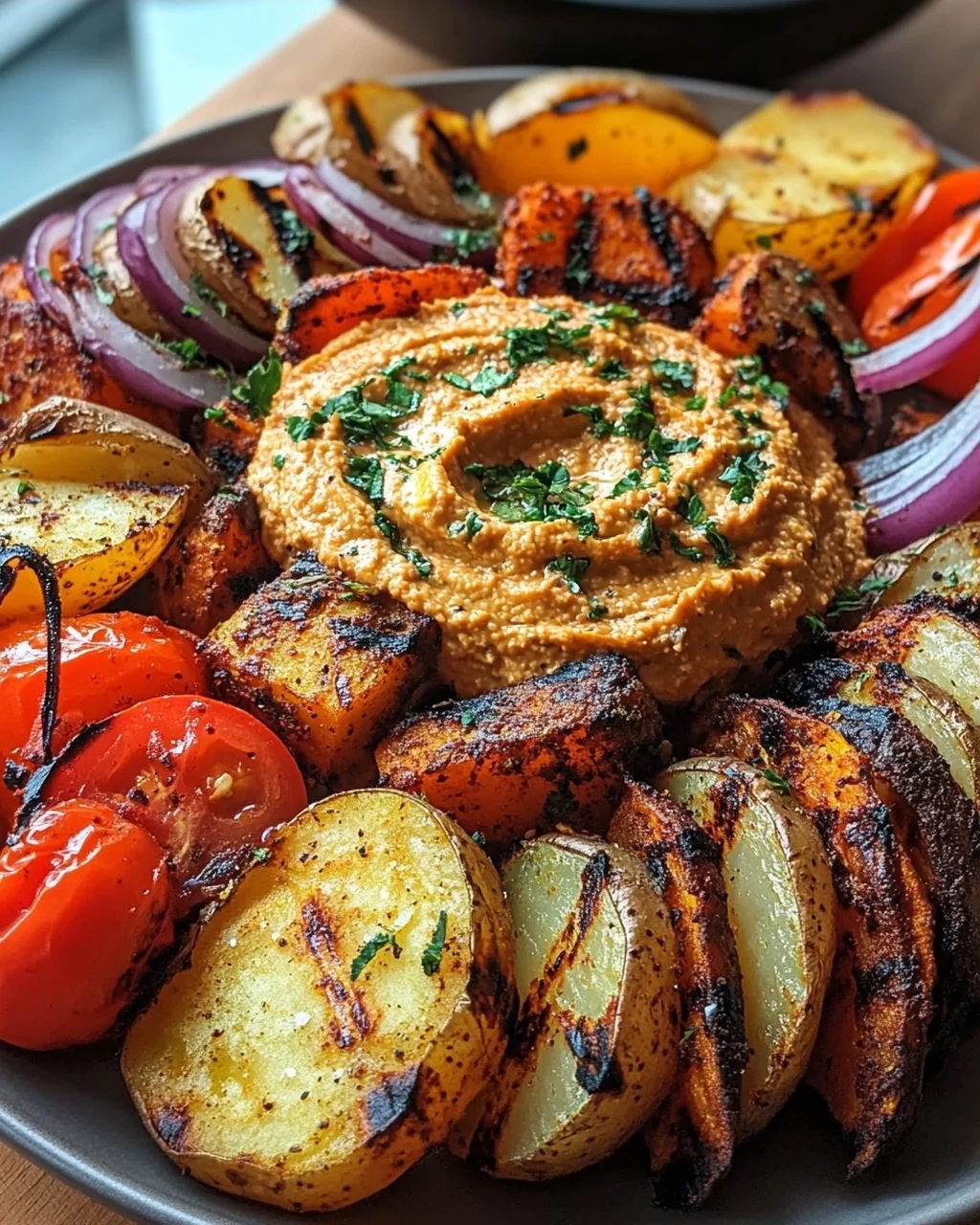 Kartoffel-Schawarma mit Tomaten-Hummus