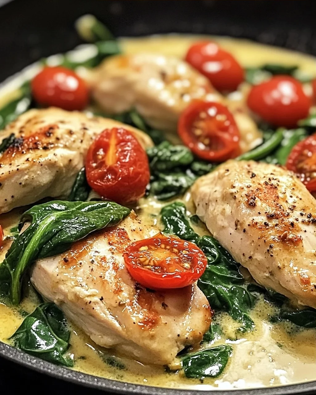 Keto Hähnchen-Spinat-Tomaten-Pfanne