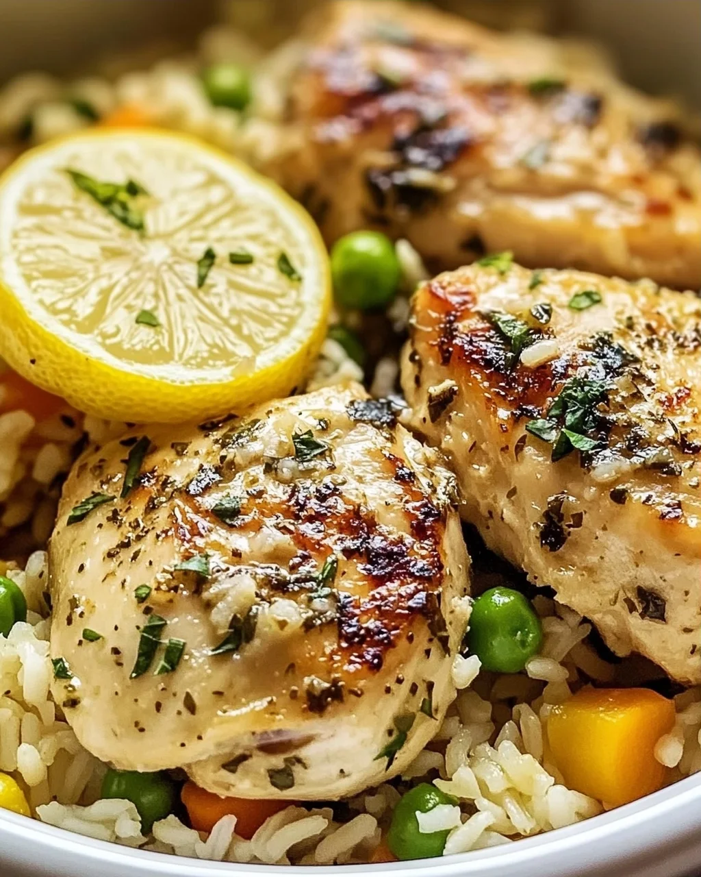 Langsamgekochtes Zitronen-Kräuter-Hühnchen mit Reis Rezept