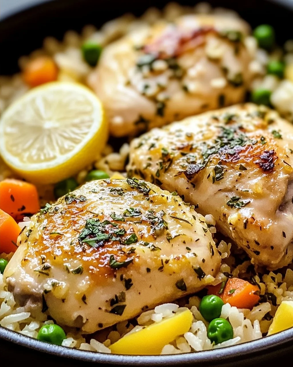 Langsamgekochtes Zitronen-Kräuter-Hühnchen mit Reis Rezept