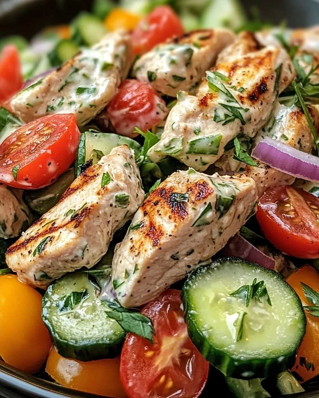 Mediterrane Köstlichkeit Tzatziki Hähnchensalat