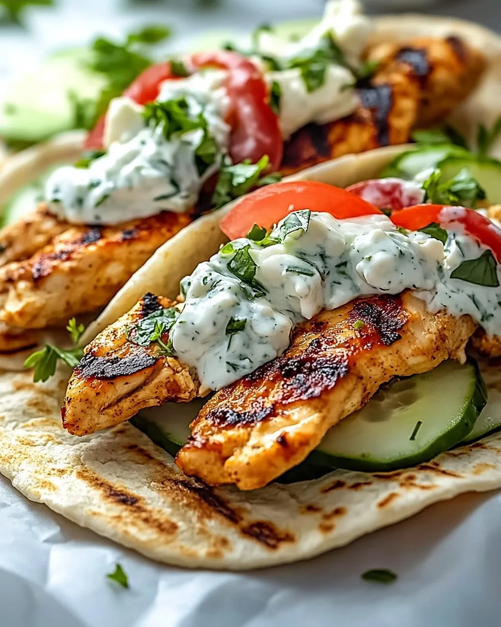 Mediterranes Hähnchen Gyros mit Feta-Tzatziki