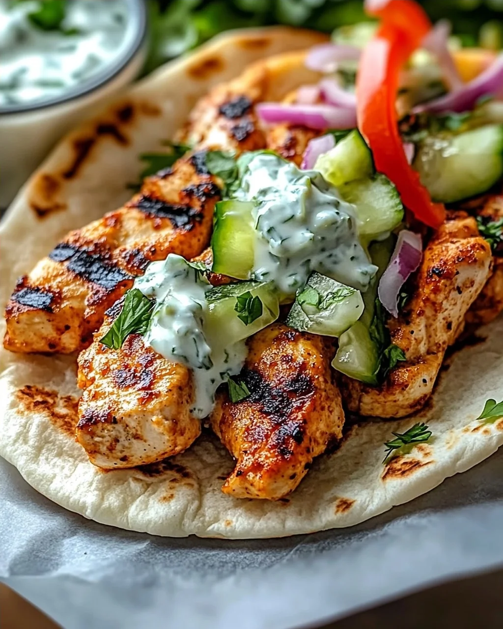Mediterranes Hähnchen Gyros mit Feta-Tzatziki