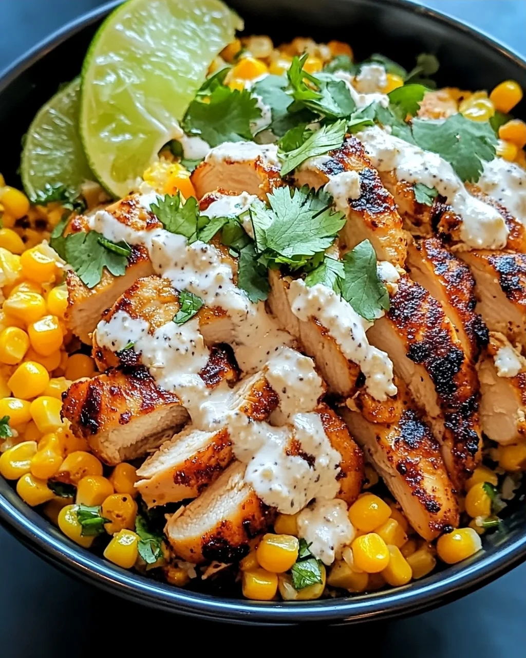 Mexikanische Straßenmais-Hühnchen-Schüssel für Zuhause