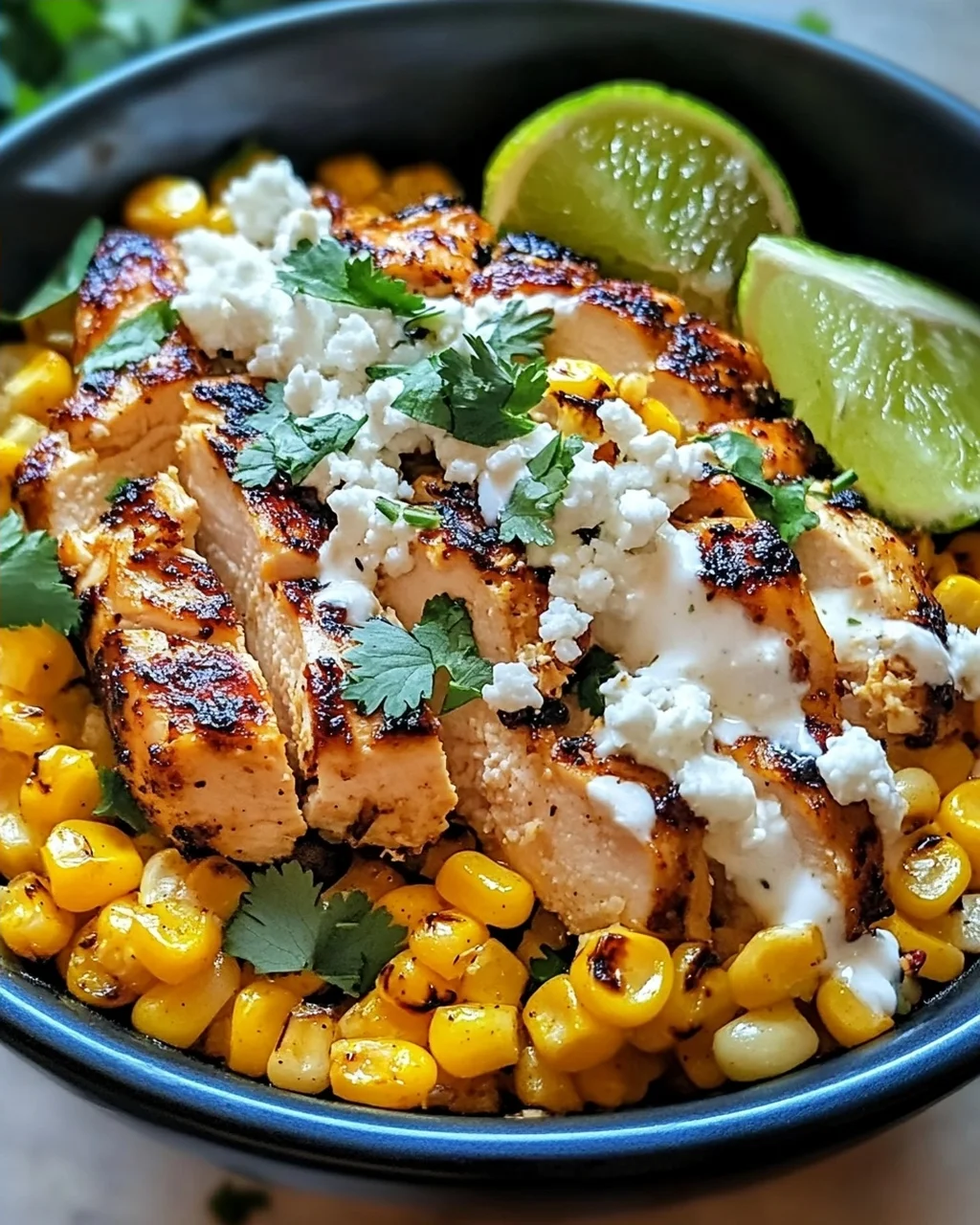 Mexikanische Straßenmais-Hühnchen-Schüssel für Zuhause