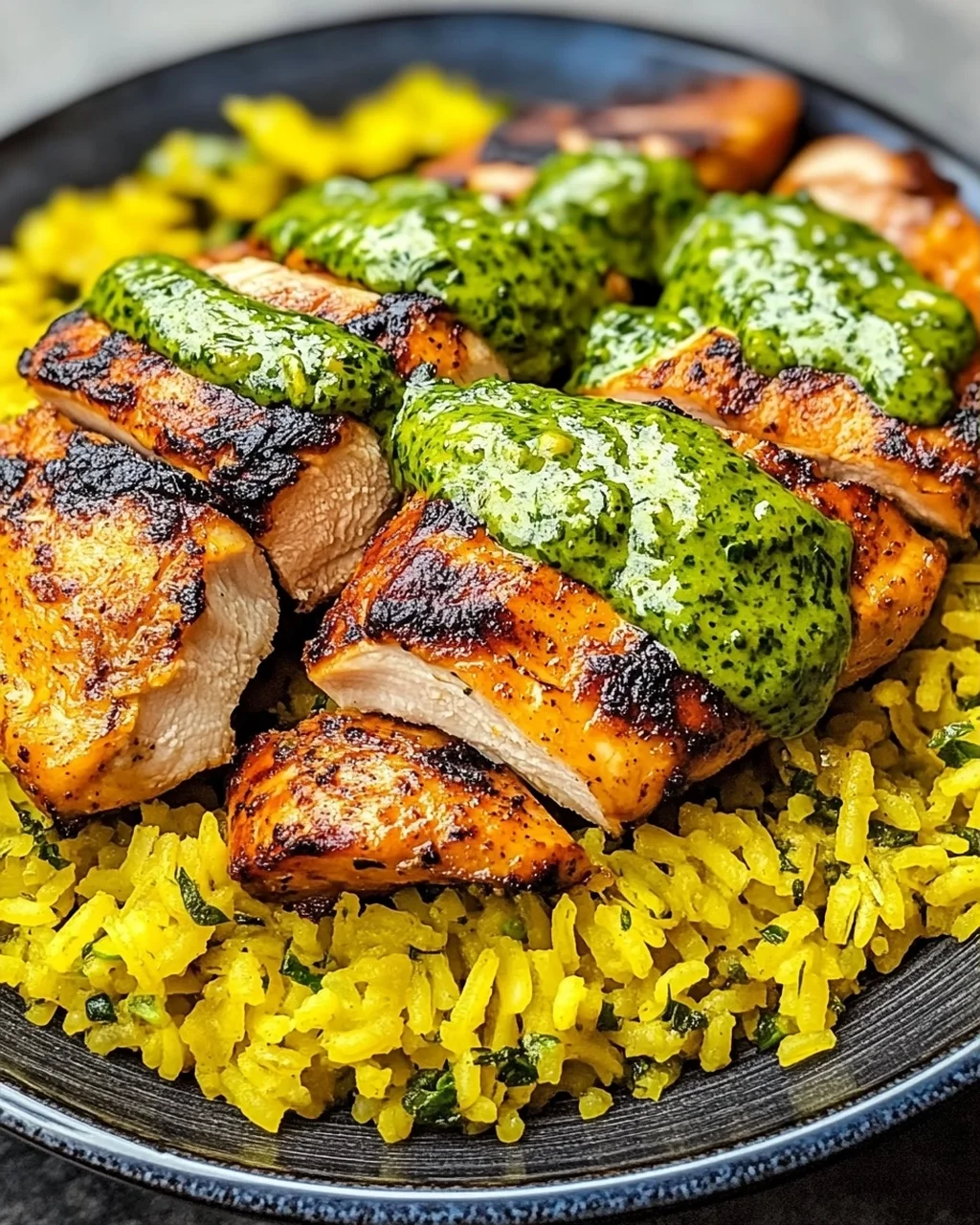 Peruanisches Huhn und Reis mit grüner Sauce geniessen