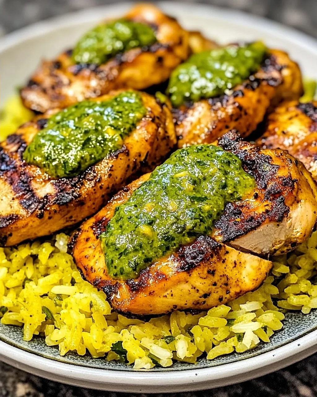 Peruanisches Huhn und Reis mit grüner Sauce geniessen