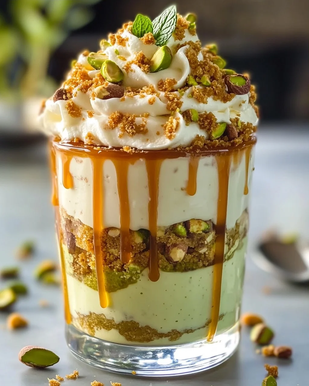 Pistazien Cheesecake Parfait: Karamell Traum im Glas