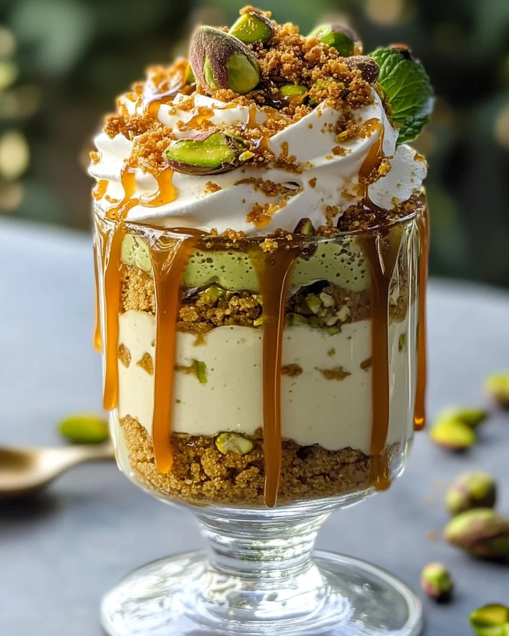 Pistazien Cheesecake Parfait: Karamell Traum im Glas