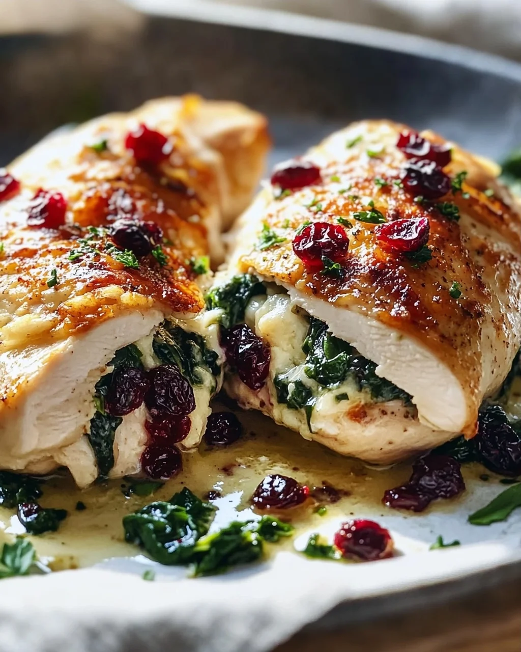 Saftige Hähnchenbrust mit Spinat-Cranberry-Füllung im Ofen