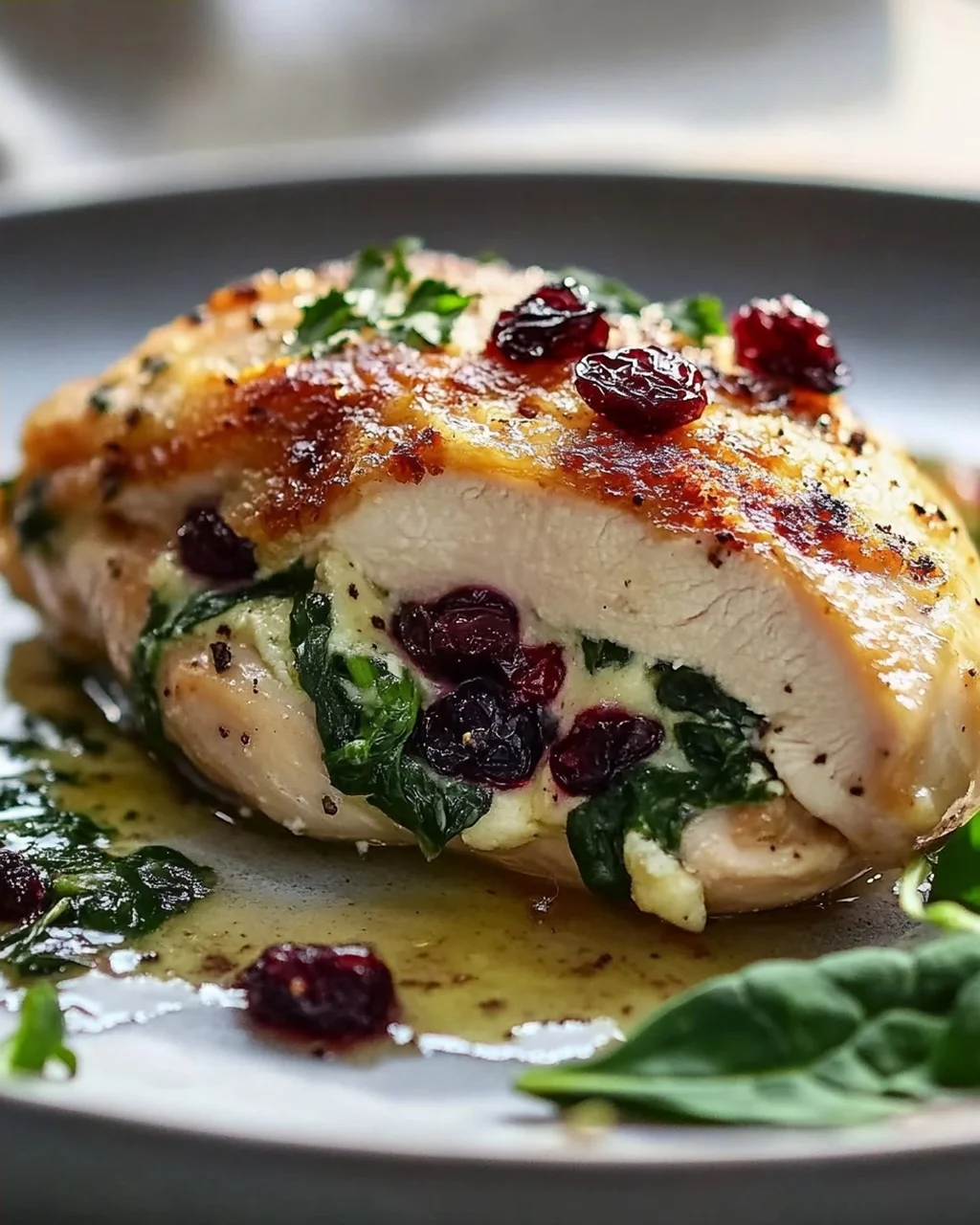 Saftige Hähnchenbrust mit Spinat-Cranberry-Füllung im Ofen