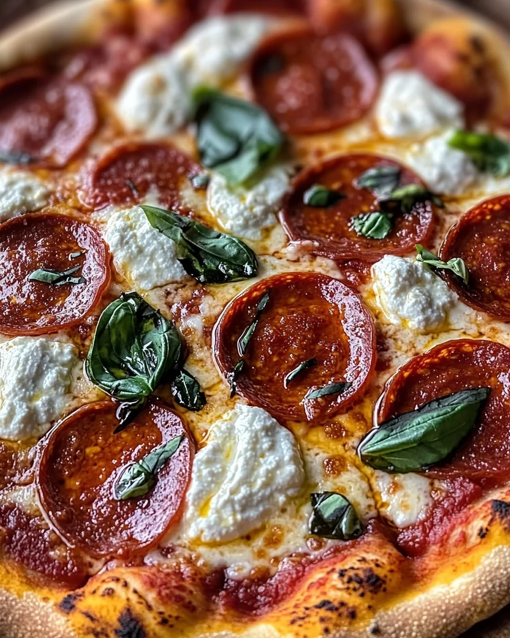 Scharfe Honig-Pepperoni-Pizza mit Ricotta genießen