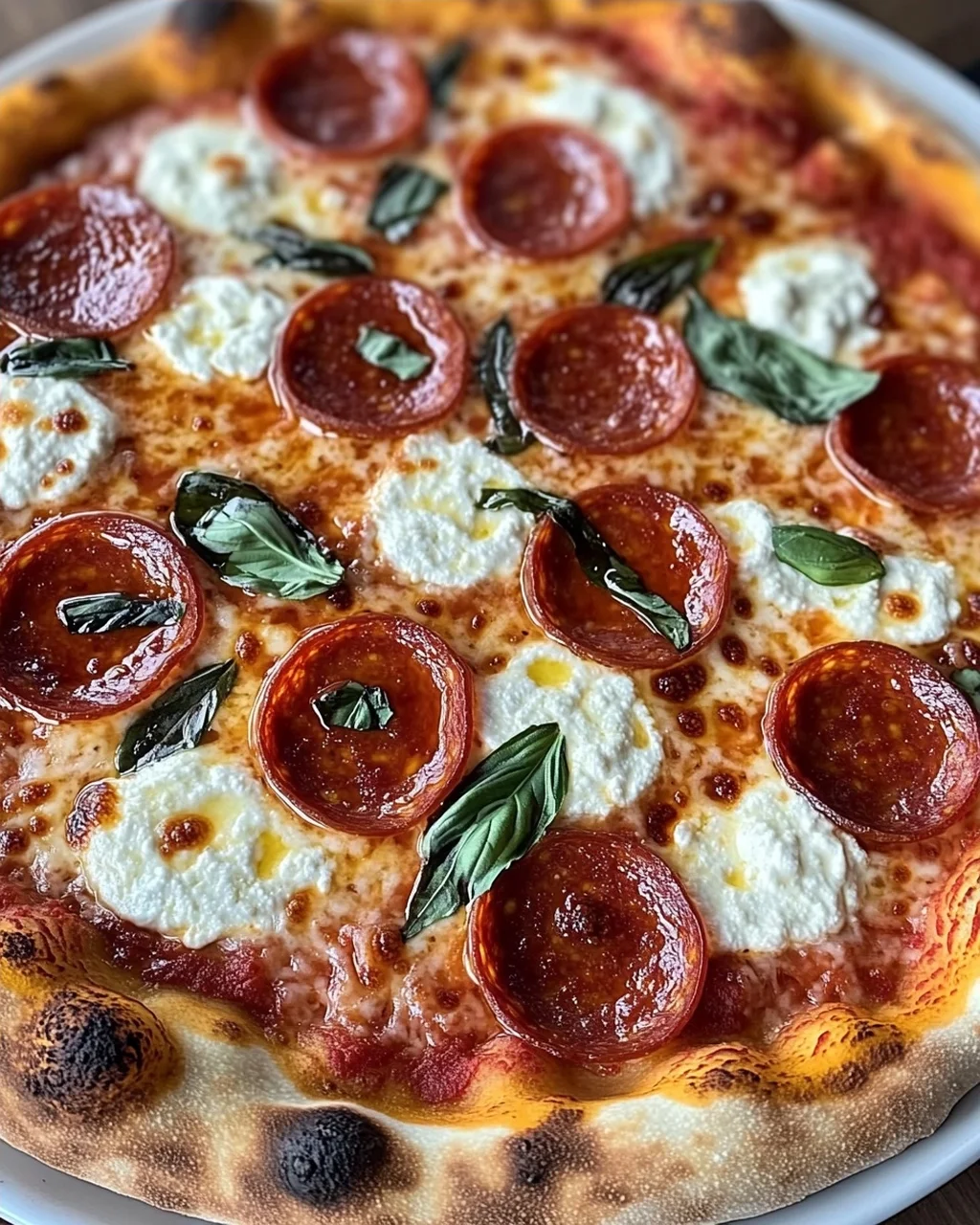 Scharfe Honig-Pepperoni-Pizza mit Ricotta genießen
