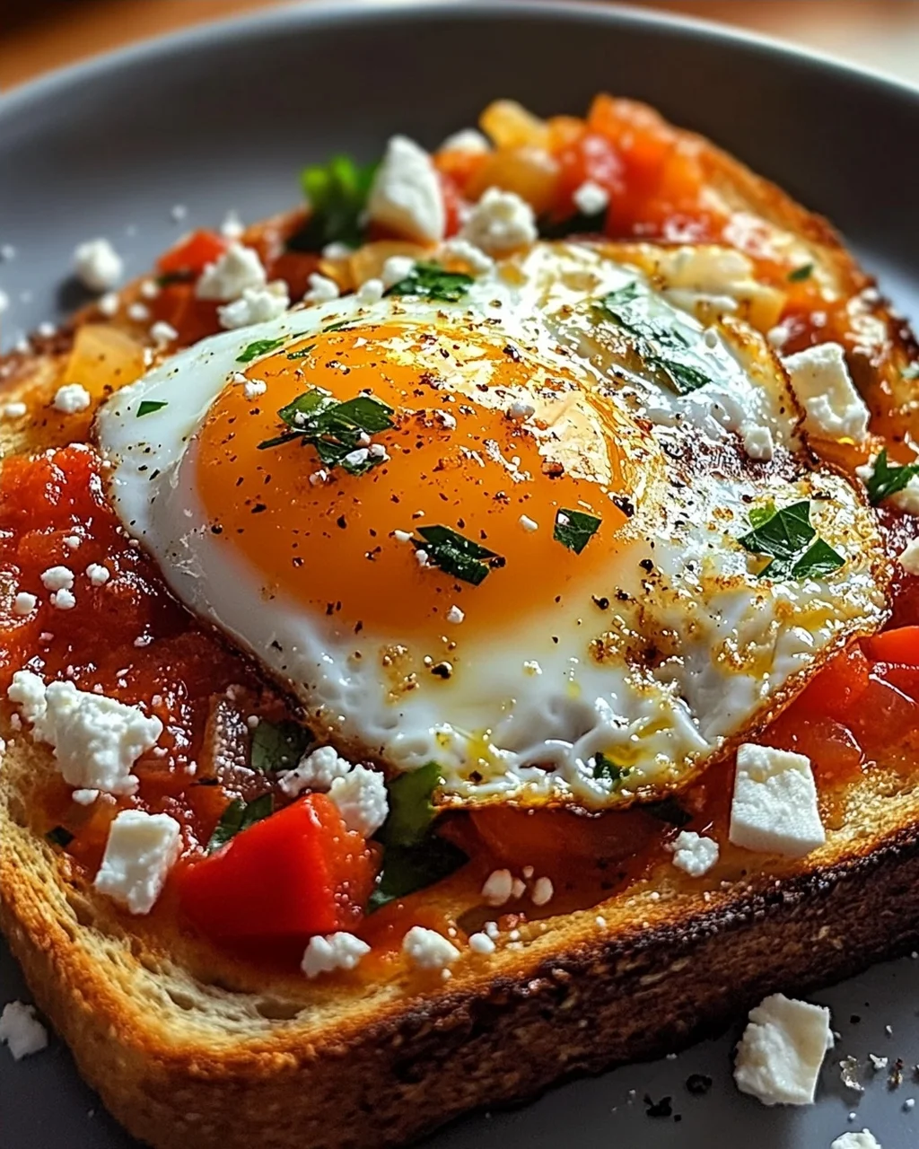 Shakshouka-Toast mit Feta-Spiegeleiern