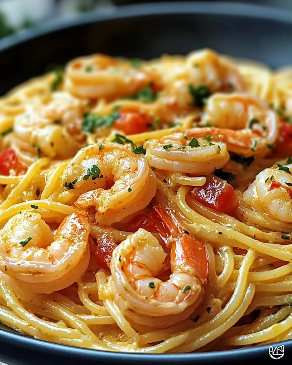 Spaghetti mit Garnelen in cremiger Frischkäsesauce