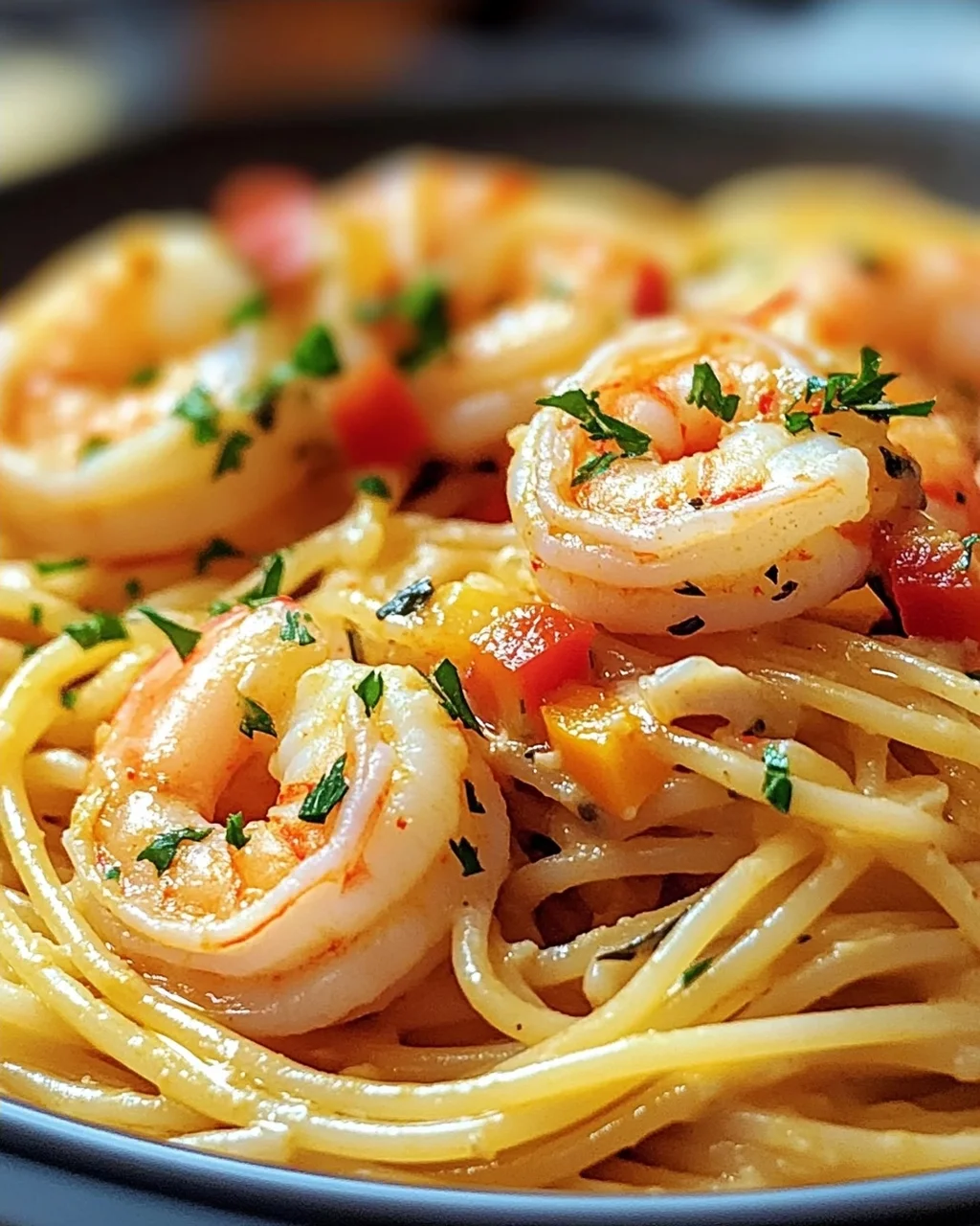 Spaghetti mit Garnelen in cremiger Frischkäsesauce
