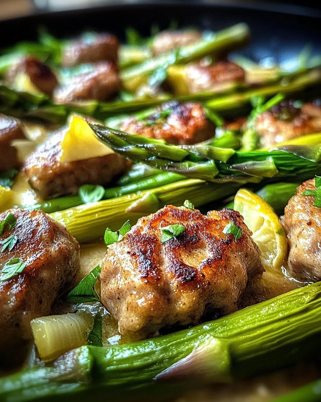 Spargelpfanne mit Frikadellen