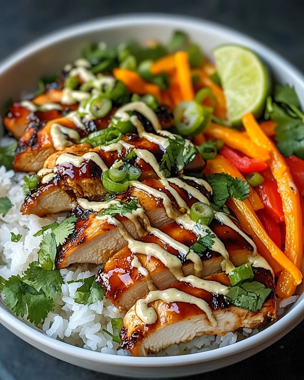 Sweet Chili Chicken Bowl mit Kokos-Limetten-Dressing Rezept