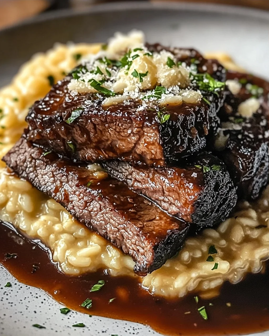 Tender Beef Brisket in Cola mit cremigem Parmesan-Risotto