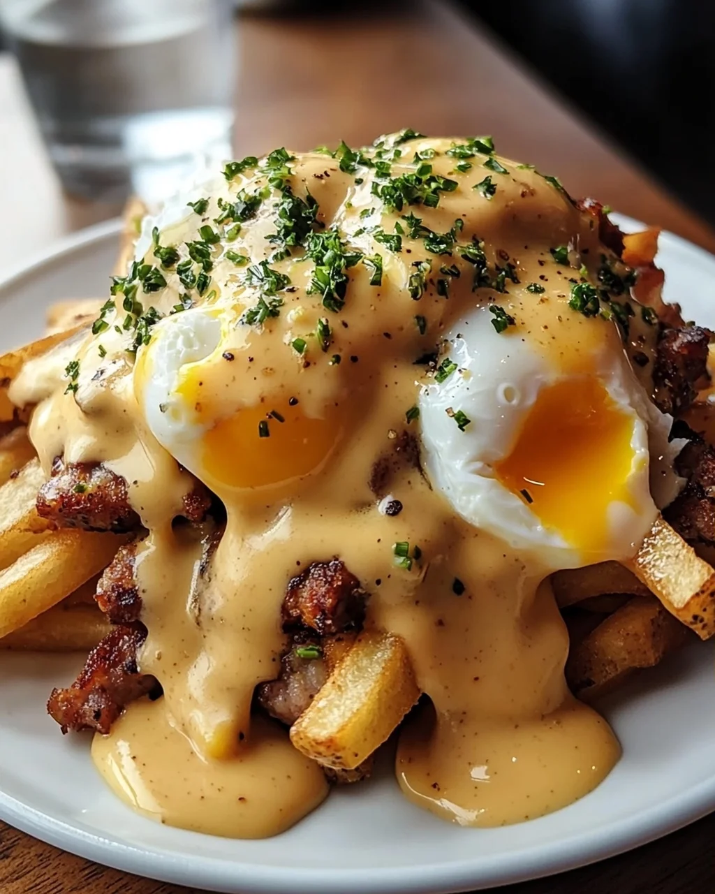 Ultimative Frühstücks-Poutine mit cremiger Hollandaise-Sauce