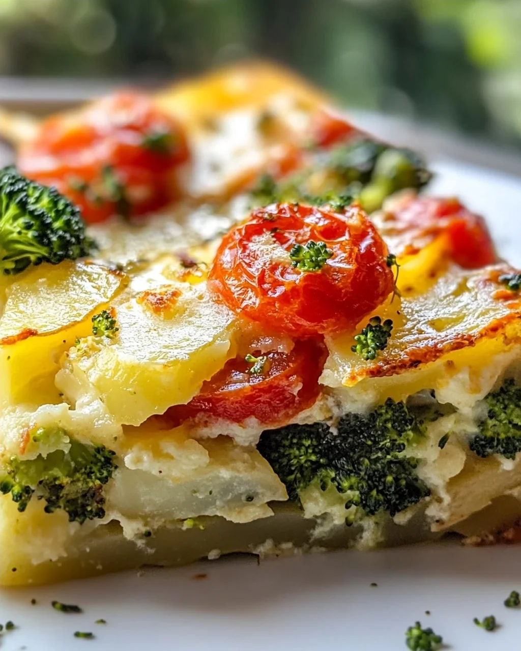 Veganer Kartoffel Auflauf mit Brokkoli und Tomaten genießen!