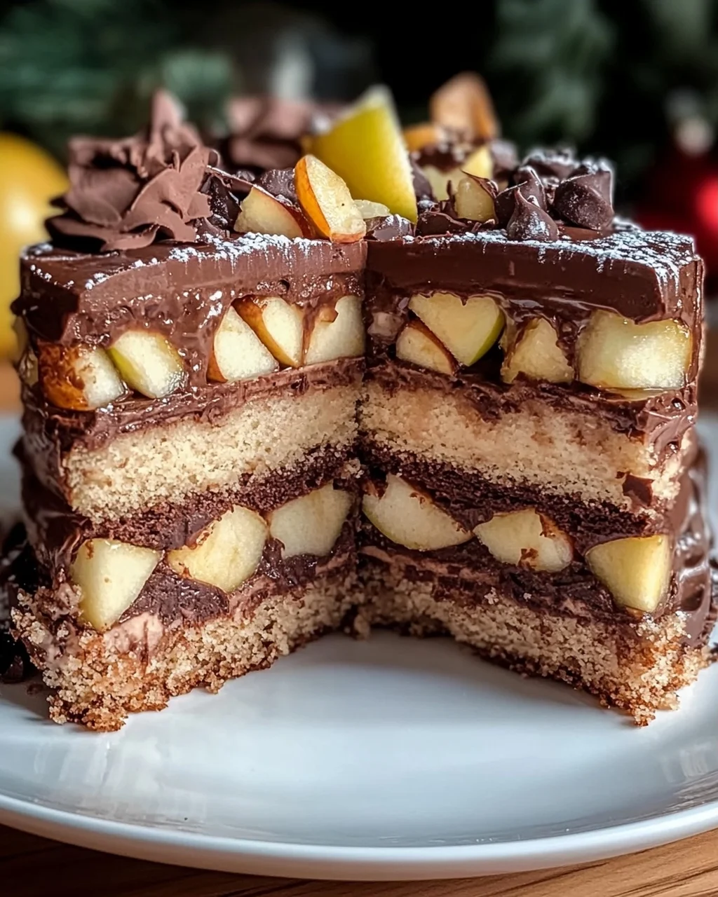 Weihnachtstorte mit Äpfeln und Schokolade