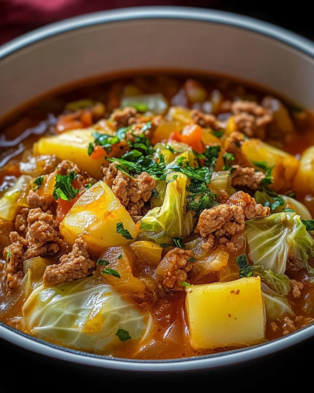 Wirsing-Eintopf mit Hackfleisch und Kartoffeln