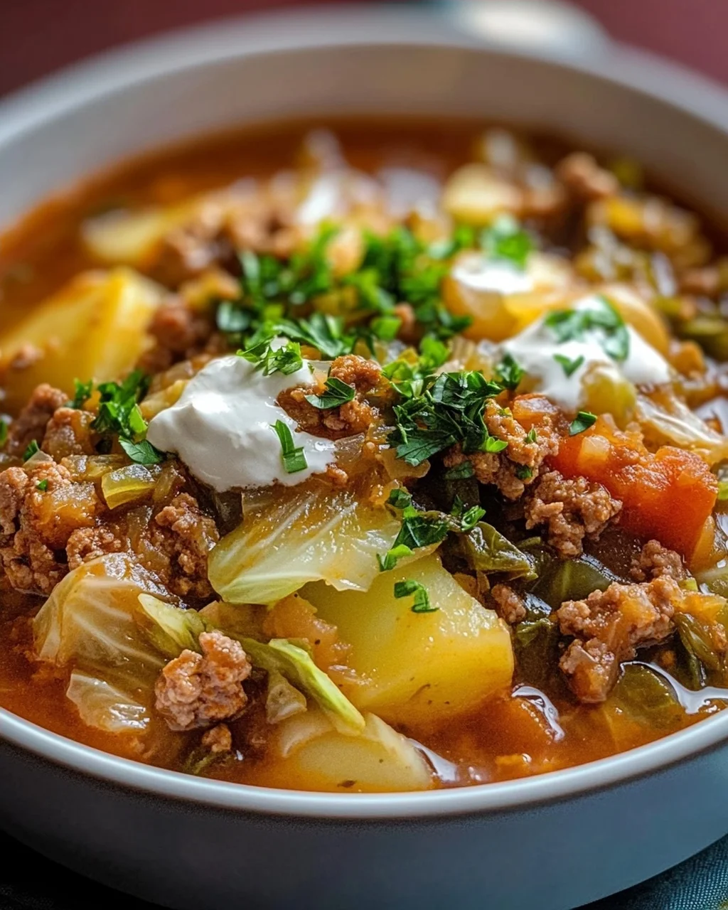 Wirsing-Eintopf mit Hackfleisch und Kartoffeln
